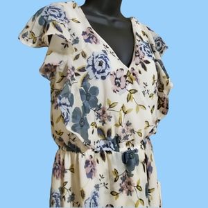 Maurices White Floral High-Lo Flutter Sleeve Dress Small